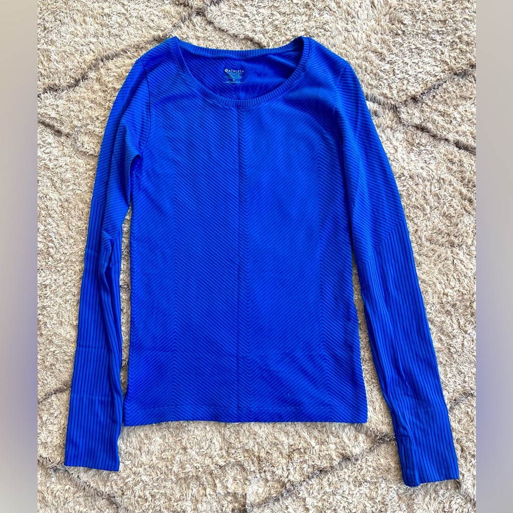 Athleta Bright Electric Blue Workout Long Sleeve Size Small